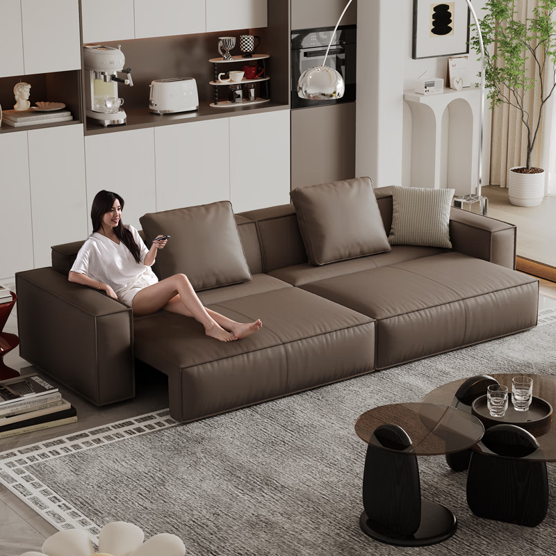品洛豆腐块电动沙发床两用真皮头层牛皮伸缩功能方块直排组合沙发