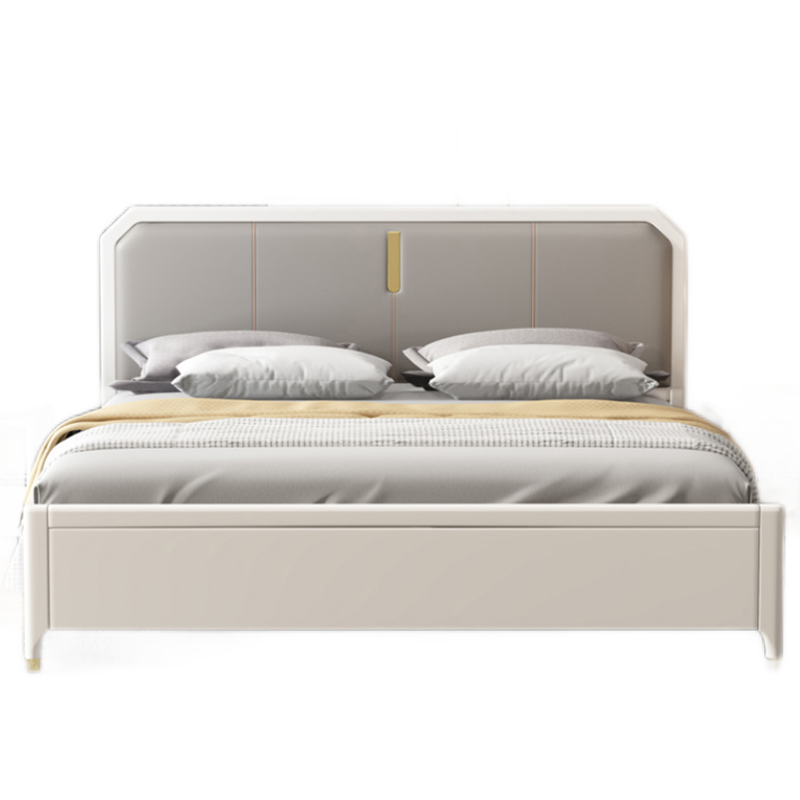 优卡吉 实木床现代简约主卧双人床轻奢风格白色单人储物床 SQ-919# 1.5/1.8米框架床+20cm乳胶床垫+床头柜*1