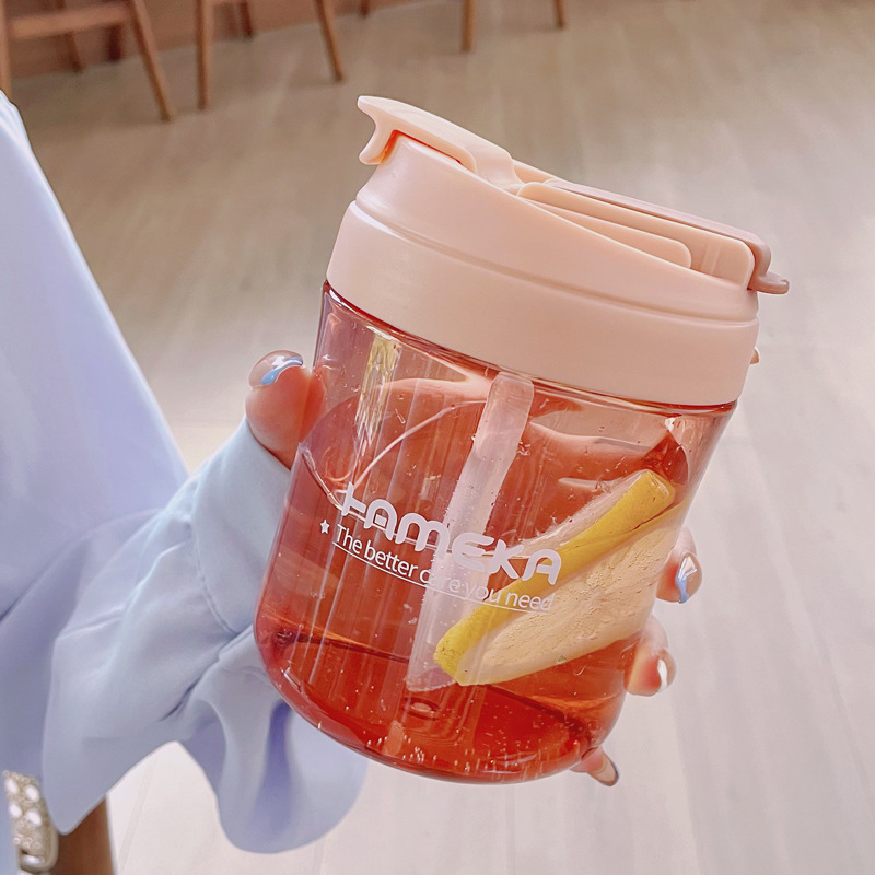 颜值吸管杯潮流大容量学生便携水杯子时尚咖啡随手 小蛮腰双饮杯-粉色