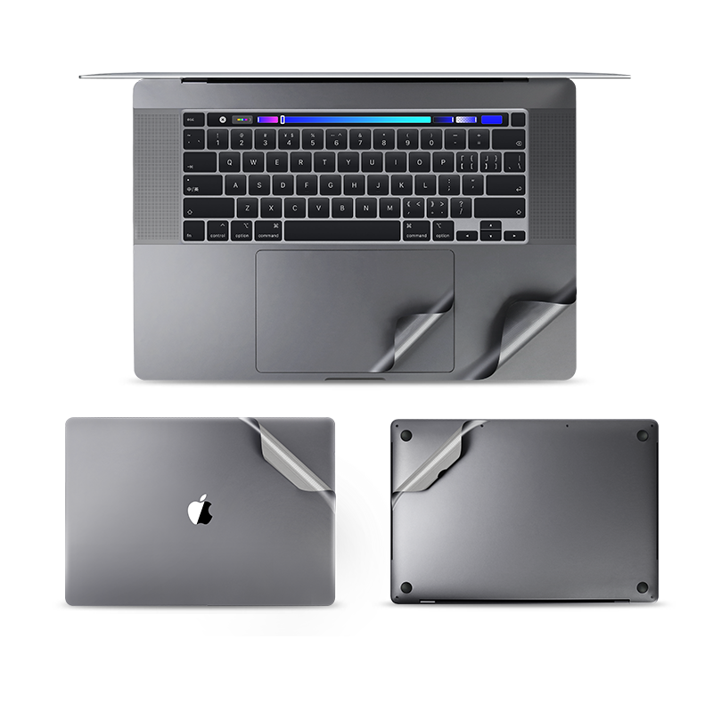 JRC 苹果MacBook Pro16英寸新款笔记本电脑机身贴膜 外壳防护贴纸3M抗磨损易贴不残胶四件套装A2141 灰色