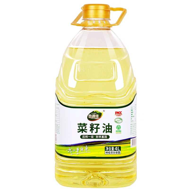 合适佳 菜籽油 (非花生油) 非转基因食用油 物理压榨一级 4L 非转基因 呼伦贝尔中国农垦出品 植物油 食用油