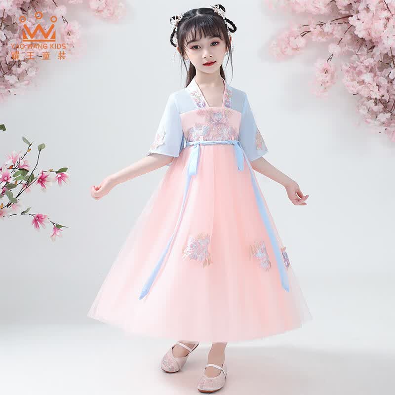耀王儿童汉服女童古装超仙连衣裙中国风唐装襦裙YR-cj01粉色短袖120高性价比高么？