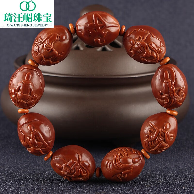 大籽手工浮雕文玩天然把件民族风手链男女 18*24mm(铁核无相佛)手串款