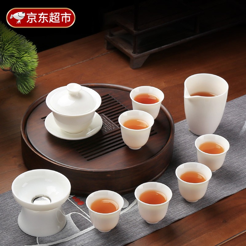 菲享 羊脂玉功夫茶具套装家用客厅简约办公室会客德化白瓷盖碗茶杯 羊脂玉10头盖碗套装-玉兰杯型 【2022新款白瓷茶具套装】怎么看?