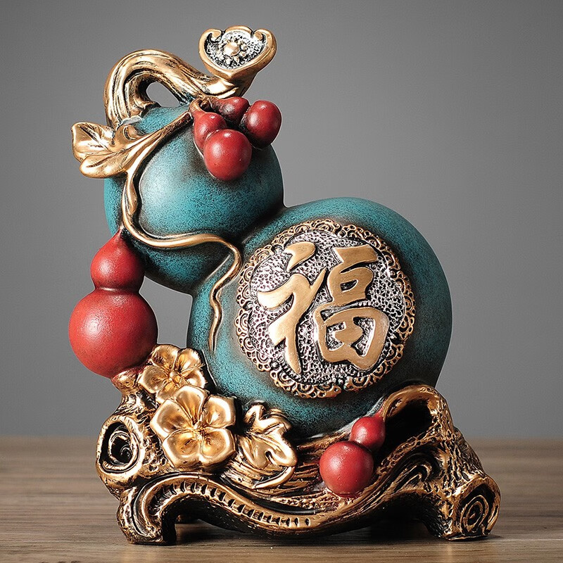 纳福葫芦摆件开业礼乔迁存钱罐玄关酒柜电视柜工艺品客厅装饰 蓝葫芦