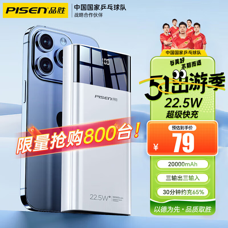 PISEN 品胜 充电宝 20000mAh 22.5W