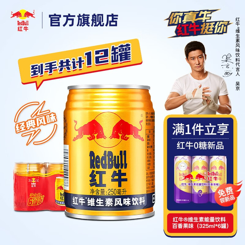 红牛（RedBull）红牛维生素风味饮料250ml*6罐加进