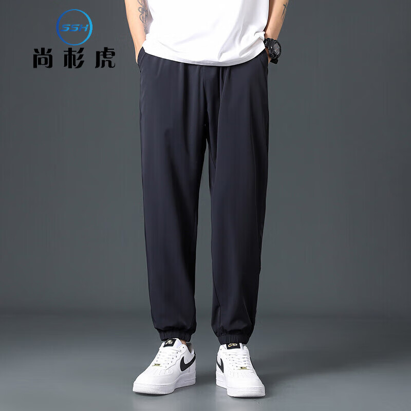 尚杉虎束脚春夏休闲裤男士2024薄款宽松休闲百搭裤子男 黑色 2XL