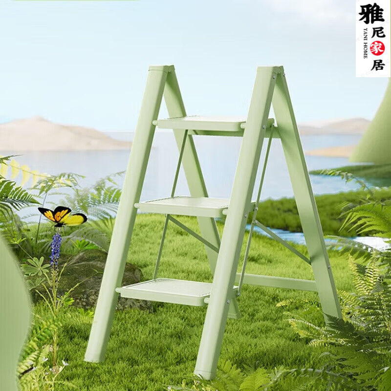麦室梯子家用梯折叠人字梯多功能楼梯扶梯三步梯工程梯楼梯 不焦绿 三