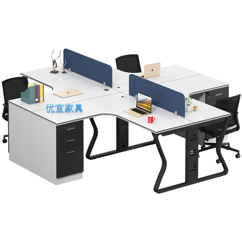 质辛 办公家具办公桌椅组合现代简约职员办公桌2人4人6人屏风工位卡座 经典黑白色 L 型单人位含柜