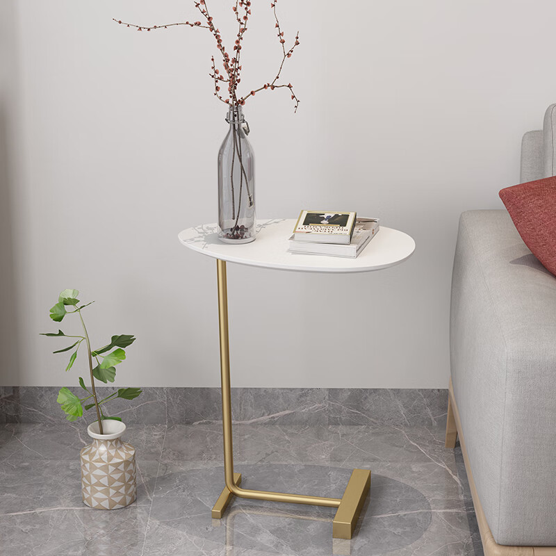 小茶几轻奢边几角几桌子客厅沙发边柜侧边柜小桌子 白色配金色腿双杆