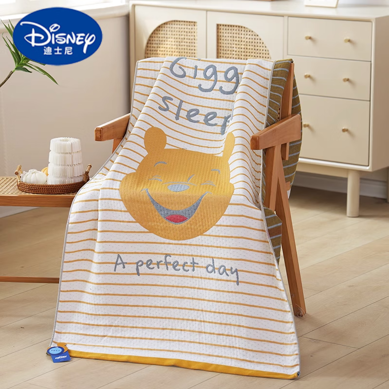 迪士尼（Disney）纯棉纱布浴巾成人家用卡通大毛巾吸水速干不掉毛全棉洗澡巾 黄条纹维尼熊头 80*160cm