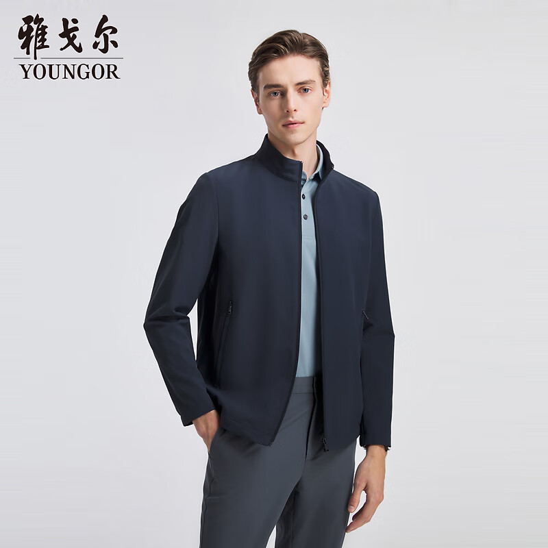 雅戈尔（YOUNGOR）单行政夹克男单茄克单茄克平整有型弹力舒适手感细腻3色合款 灰蓝VJJK434964HQA L 175/96A