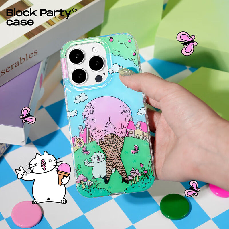 BLOCK PARTY性感冰淇淋原创iphone15promax手机壳iphone13苹果14iphone14pro苹果15iphone15pro手机壳 蓝绿色 iPhone 13