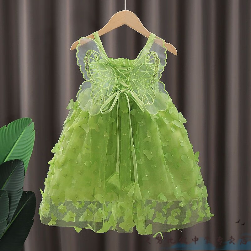儿童夏装网纱裙子夏季超仙女童公主裙小童礼服蓬蓬裙 绿色 蝴蝶连衣裙