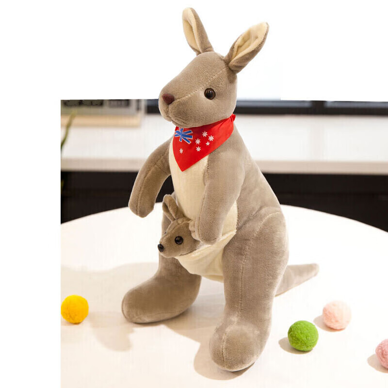 玩具公仔布娃娃母子可爱小女生儿童节礼物 浅灰红围巾(小袋鼠不可取)