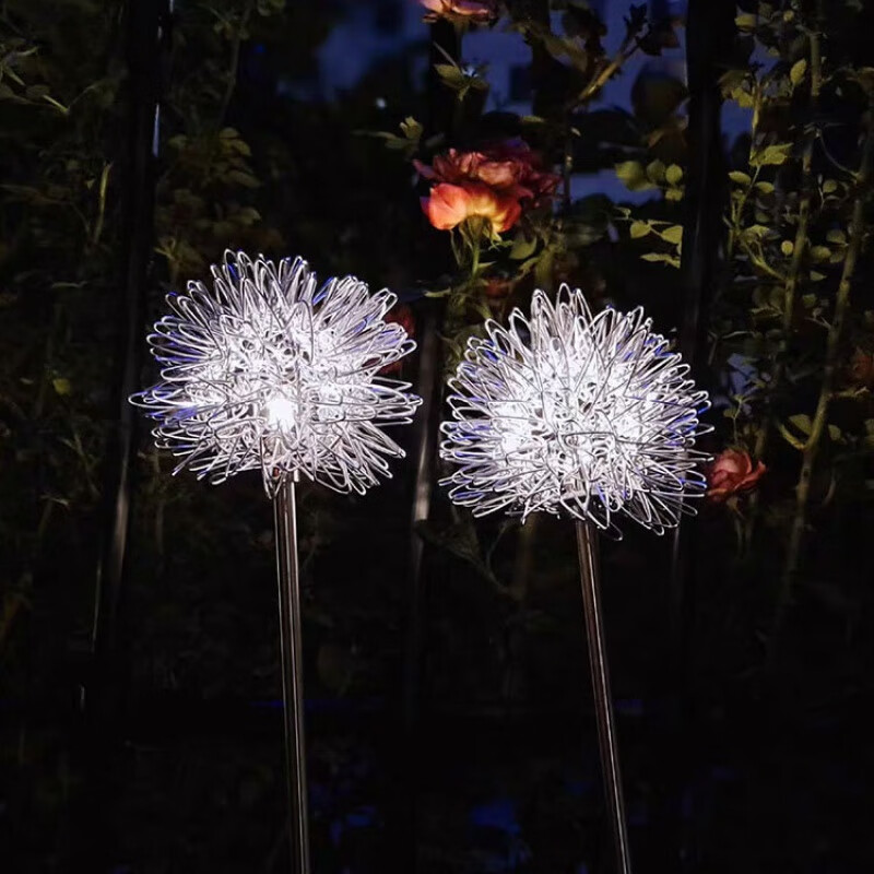 led太陽(yáng)能款鋁線蒲公英插地 戶外防水發(fā)光鋁線球燈庭院花園草坪燈 太陽(yáng)能款10cm直徑(白光)