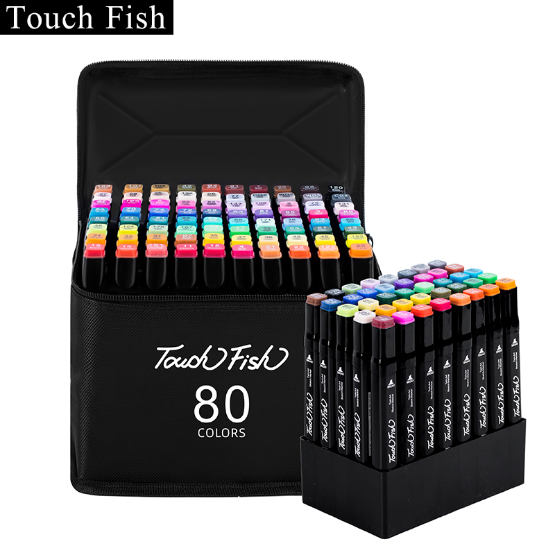 Touch Fish马克笔套装30/40/60/80色 双头儿童水彩笔小学生绘画画笔 学生80色（带底座）