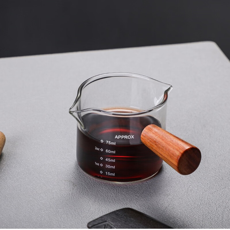 杯玻璃带刻度盎司量杯杯萃取杯高档杯子自制手冲 木柄带刻度咖啡杯