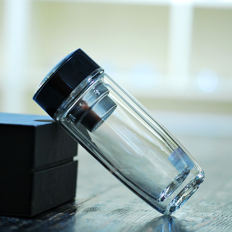 杯男茶杯隔热定制透明茶水分离水杯商务便携高档泡茶杯 黑色 300ml