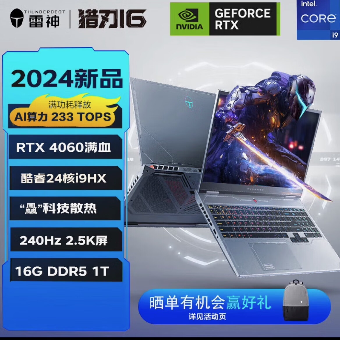 THUNDEROBOT雷神 猎刃16  游戏性能本i9-13900hx 16G 1TB RTX4060 （已补贴） i913900HX4060 16GB 1TB 2.5K 240hz 灰色