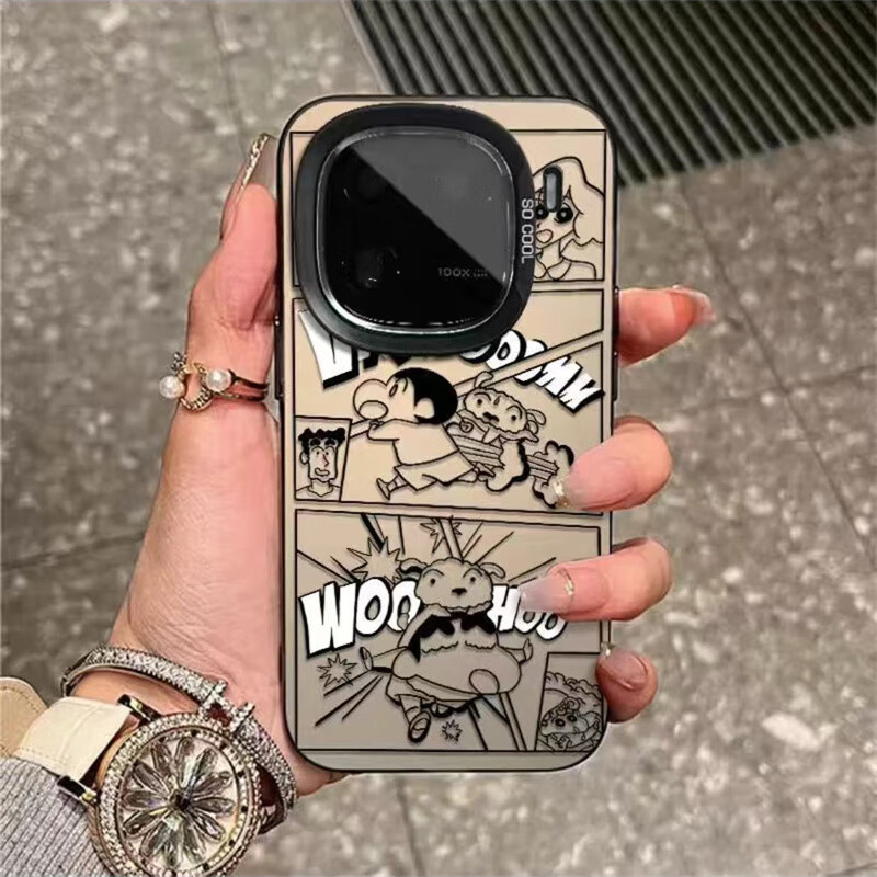 步英 漫画小新适用VIVOIQOO12PRO蜡笔小新手机壳X100S防摔全包磨砂iqooz9turbo卡通动漫vivoS19爱酷 【漫画小新】黑框彩银 VIVOY200I