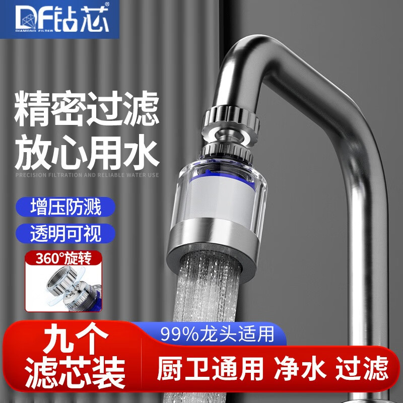 钻芯水龙头过滤器家用厨房防溅头自来水净水器水嘴防溅水延伸器增压花洒