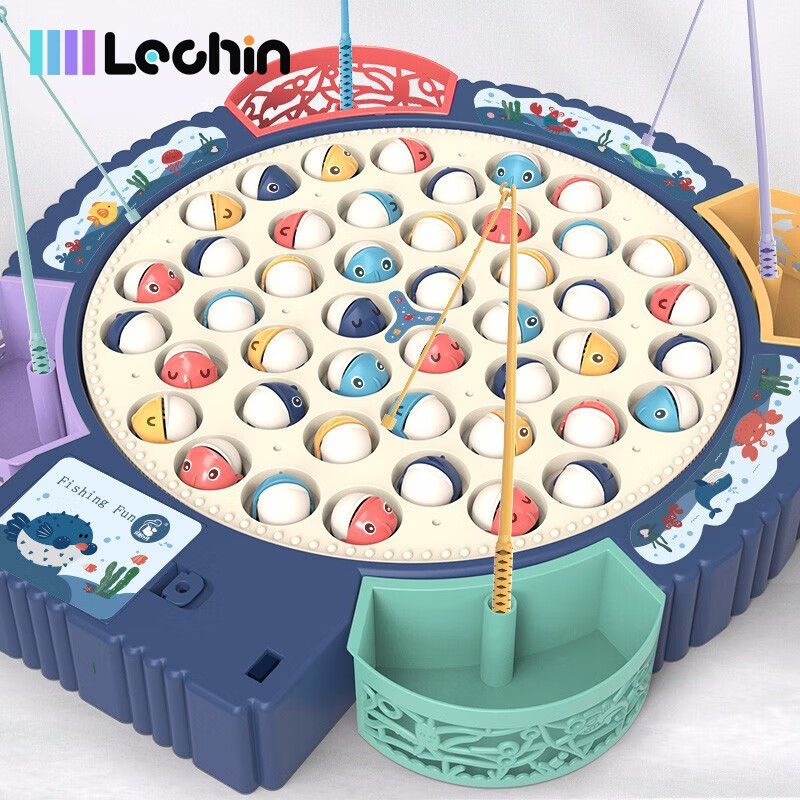 乐亲（Lechin）儿童玩具男女孩钓鱼电动旋转磁性捕鱼捞鱼玩具节日礼物 45鱼电动磁性早教钓鱼盘月光蓝