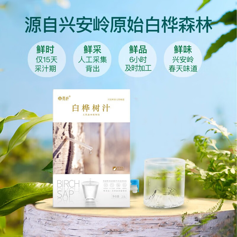 嘉桦桦树汁天然白桦树汁桦树汁原液饮料无添加植物饮品2.5l*1盒