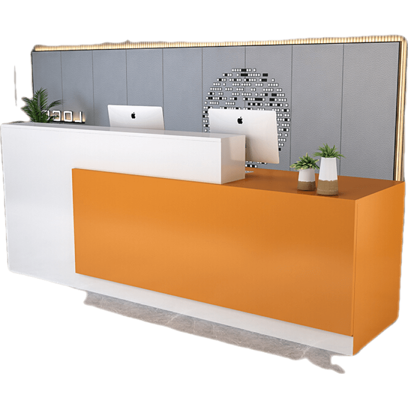 吧台收银台前台接待台公司柜台烤漆前台桌服装店奶茶店美容院简约 高白色低橘黄【右高哑光】 200x60x100cm