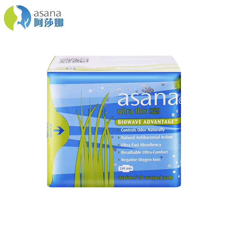 阿莎娜(asana)加拿大进口日用卫生巾240mm16片 纯棉触感亲肤透气超薄