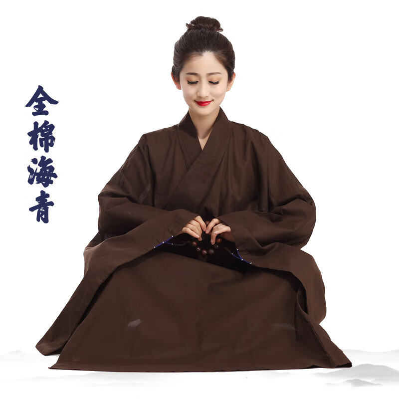 天彩绣海青居士服男女夏季纯棉薄款四季寺庙拜佛禅意僧人长褂和尚衣服