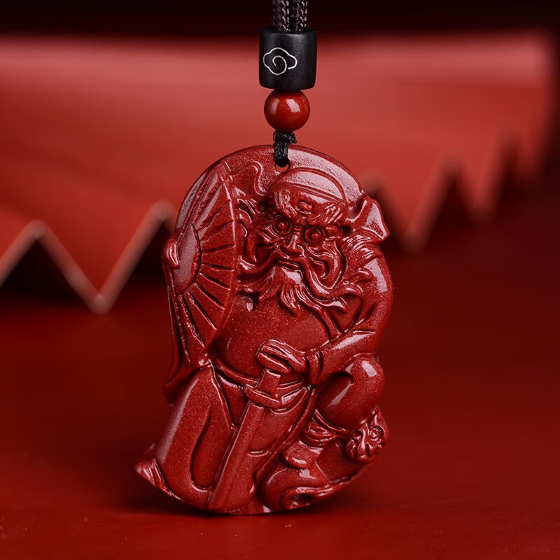 馨佑天然原矿朱砂钟馗吊坠女项链男士挂件本命年护身符饰品 钟馗吊坠
