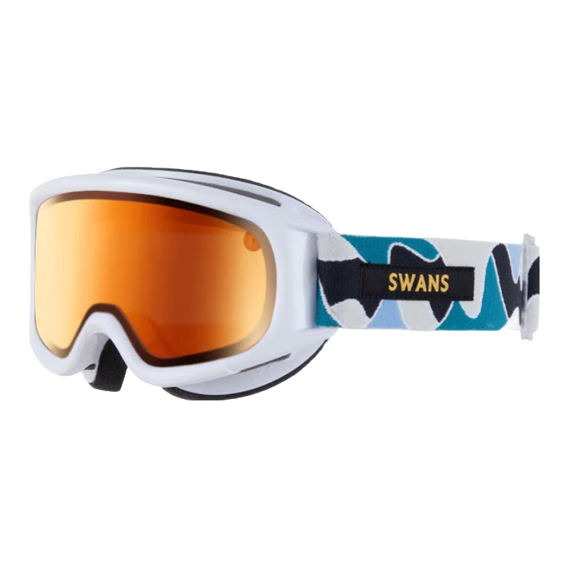 SWANS日本进口SWANS儿童滑雪镜超强2倍防雾可佩戴近视镜高清护目镜6804 迷彩-活力橙