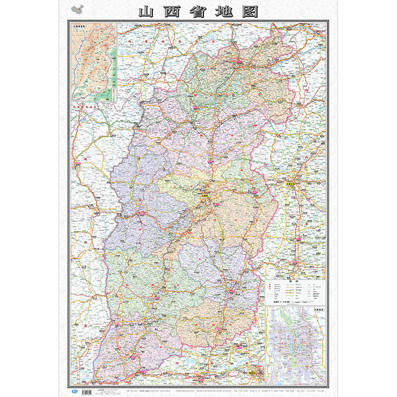 2022年新版山西省地图墙贴 106x76cm高清双面防水覆膜 卷筒发货