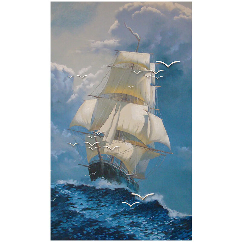 地中海一帆风顺玄关挂画帆船竖油画芯过道入户走廊布画墙画自粘 1 仅