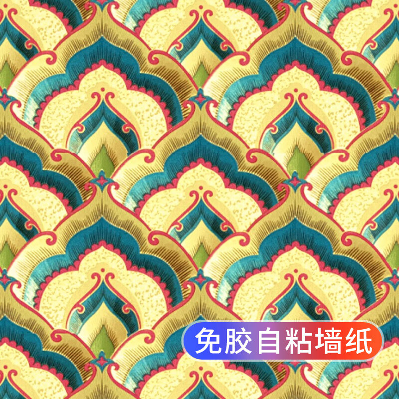 滬達墻紙 自粘墻紙佛龕背景紙金色金黃佛堂金箔反光自帶膠新中式壁紙 青藍色【自粘版 3米】