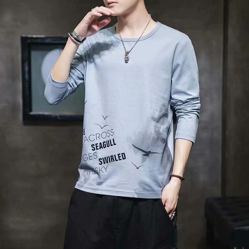 西登长袖t恤男夏天潮圆领体桖衫时尚青年学生韩版薄款上衣服 蓝色 3xl