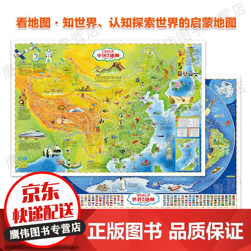 全2册中国地图 经典版+世界地图 经典版