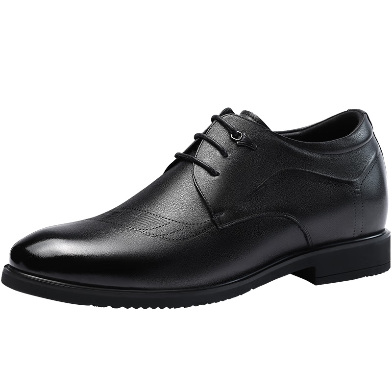 老人頭（LAORENTOU）皮鞋男士頭層牛皮鞋商務休閑正裝鞋小碼隱形內增高鞋 130362 黑38