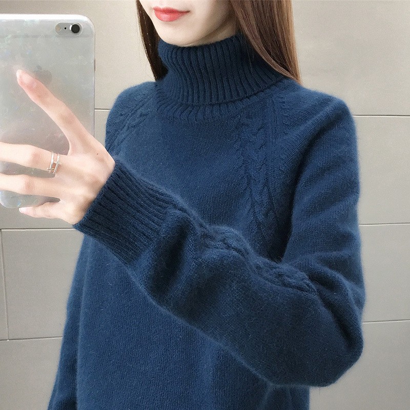 娜织高领毛衣女春秋新款套头宽松小麻花毛线衣时尚针织打底衫洋气 324