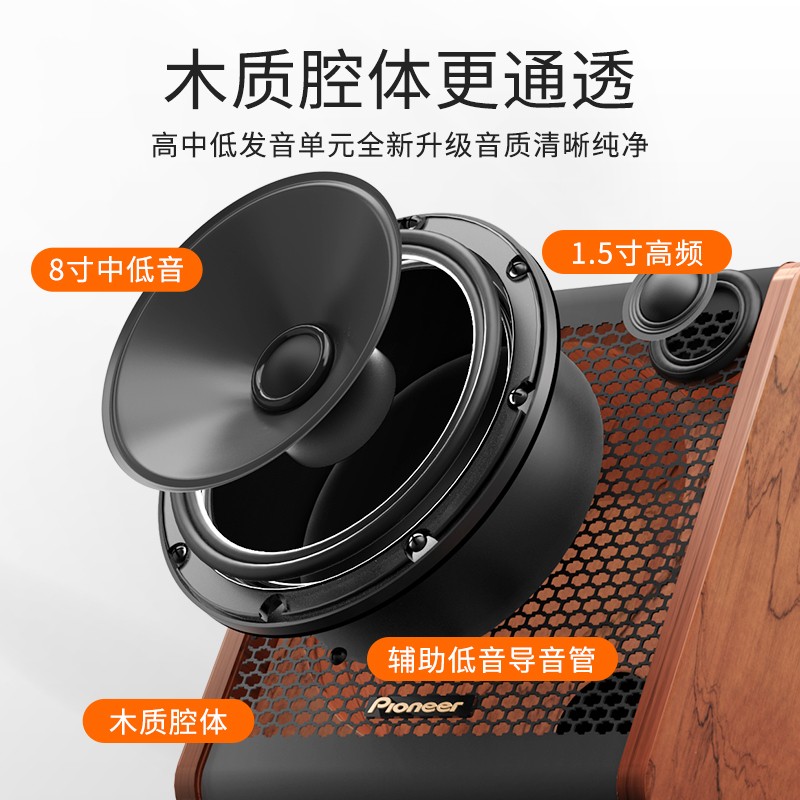 先锋(Pioneer) 家庭KTV无线蓝牙音箱乐器音箱手提便携户外音响大音量广场舞k歌唱歌家用专业配麦克风 【无麦原木烤漆8寸】乐器音乐 标配