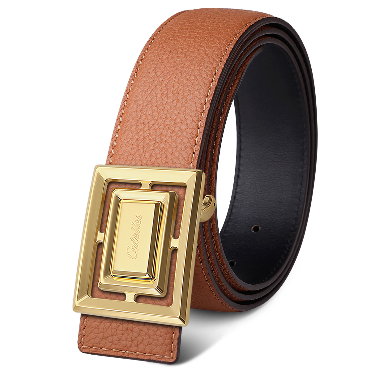 卡特雷斯平滑扣皮带男士头层牛皮商务钢扣皮带男青年简约休闲腰带礼盒