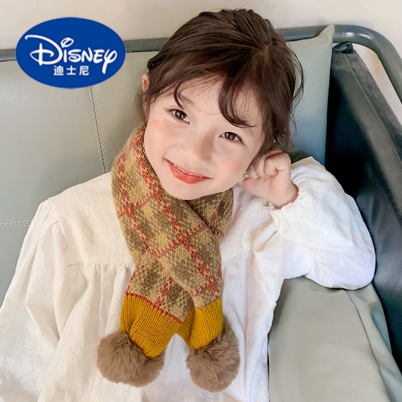 迪士尼（Disney）儿童围巾秋冬季加绒加厚宝宝交叉围脖男女童防风保暖柔软亲肤脖套 \【可爱宝宝萌萌巾】少女心/