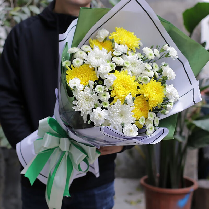 绿韵花田【两小时达】清明节长沙菊花花束扫墓吊唁祭奠葬礼鲜花速递