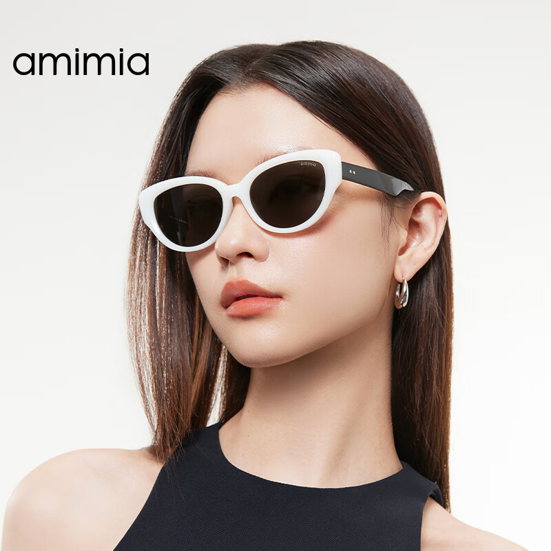 amimia·JEALOUS复古猫眼板材墨镜显脸小美式复古男女防紫外线太阳镜 熊猫色BAW(偏光)礼盒套装 54-18-145
