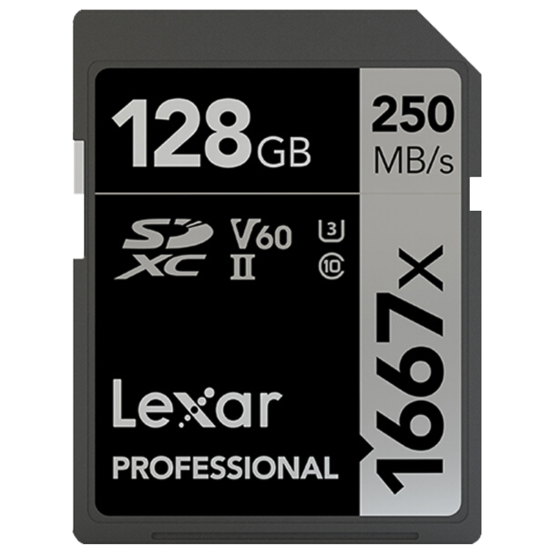 Lexar雷克沙SD卡相机内存卡 UHS-II高速佳能索尼单反相机存储大卡1667X V60 新升级Pro SD卡 128G 读速250MB/s