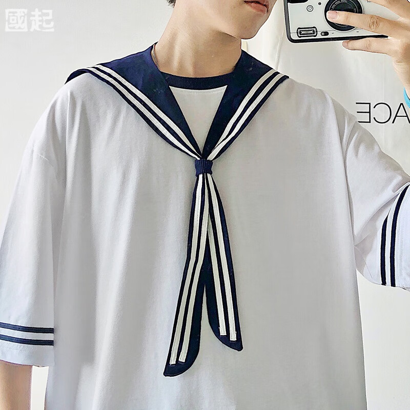 gqwwqxdk制服短袖t恤男海军水手服套装小披肩班服团体毕业jk二件套