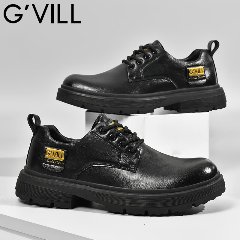 贵之步G'VILL皮鞋男士春秋季新款英伦商务休闲男鞋西装正装鞋百搭鞋子男 黑色 42