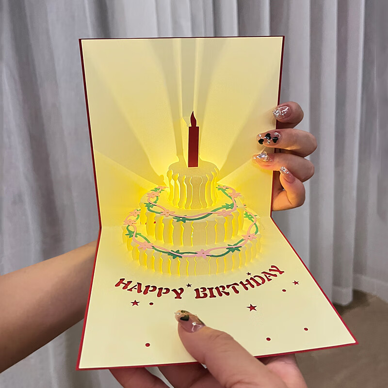 生日贺卡立体3d音乐感发光有声情侣送男朋友女生闺蜜生日快乐手工 金